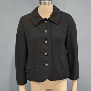 Vintage 40s 50s BEN ZUCKERMAN Women Black Wool Cropped Jacket S/M